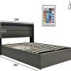 Opbergbed 140X200Cm In Kunstleer Met Led + Lattenbodem - Grijs-ModernLuxe Best