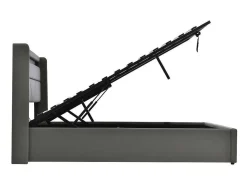 Opbergbed 140X200Cm In Kunstleer Met Led + Lattenbodem - Grijs-ModernLuxe Best