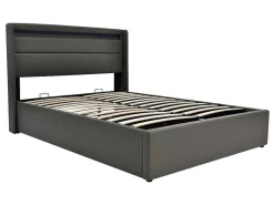 Opbergbed 140X200Cm In Kunstleer Met Led + Lattenbodem - Grijs-ModernLuxe Best