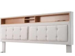 Opbergbed 160X200Cm In Linnenstof Met Usb-Poort - Verstelbaar Hoofdeinde En Lattenbodem - Beige-ModernLuxe Online