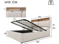 Opbergbed 160X200Cm In Linnenstof Met Usb-Poort - Verstelbaar Hoofdeinde En Lattenbodem - Beige-ModernLuxe Online