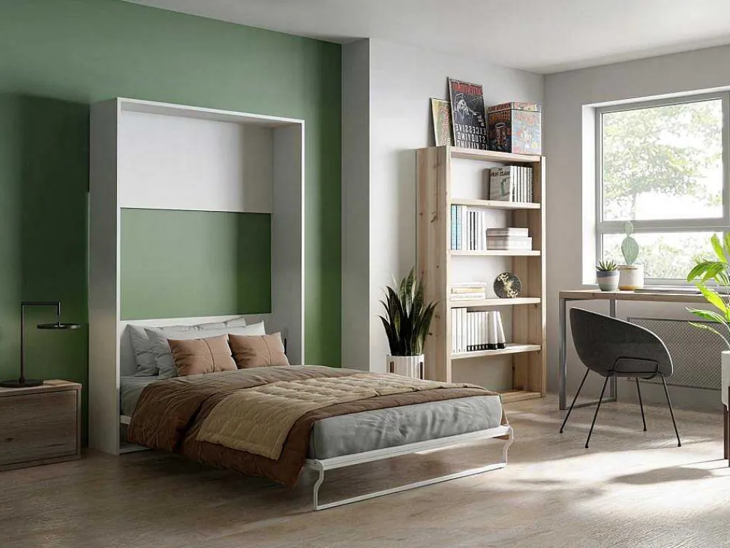 Opklapbaar Bed 140 X 200 Cm - Verticale Handmatige Opening - Wit - Malina Ii-Vente-unique Discount