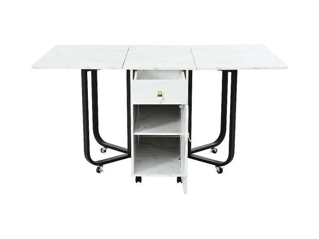 Opklapbare Eettafel Op Wielen - Met Opbergruimte - Wit & Zwart-ModernLuxe Hot