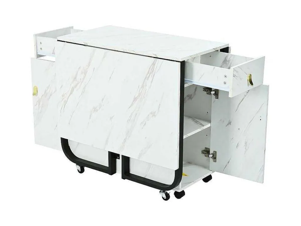 Opklapbare Eettafel Op Wielen - Met Opbergruimte - Wit & Zwart-ModernLuxe Hot