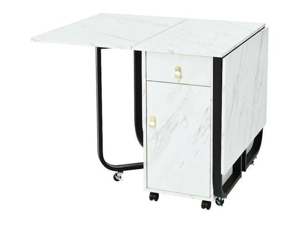 Opklapbare Eettafel Op Wielen - Met Opbergruimte - Wit & Zwart-ModernLuxe Hot