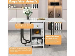 Opklapbare Eettafel Op Wielen - Met Opbergruimte - Wit & Zwart-ModernLuxe Hot