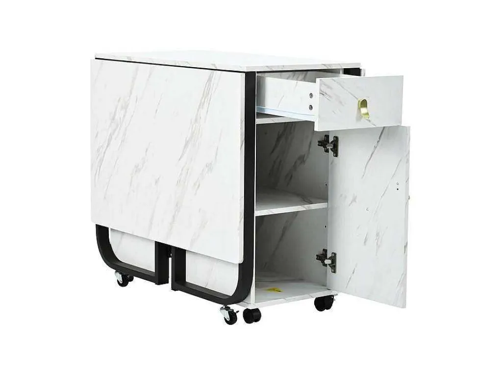 Opklapbare Eettafel Op Wielen - Met Opbergruimte - Wit & Zwart-ModernLuxe Hot