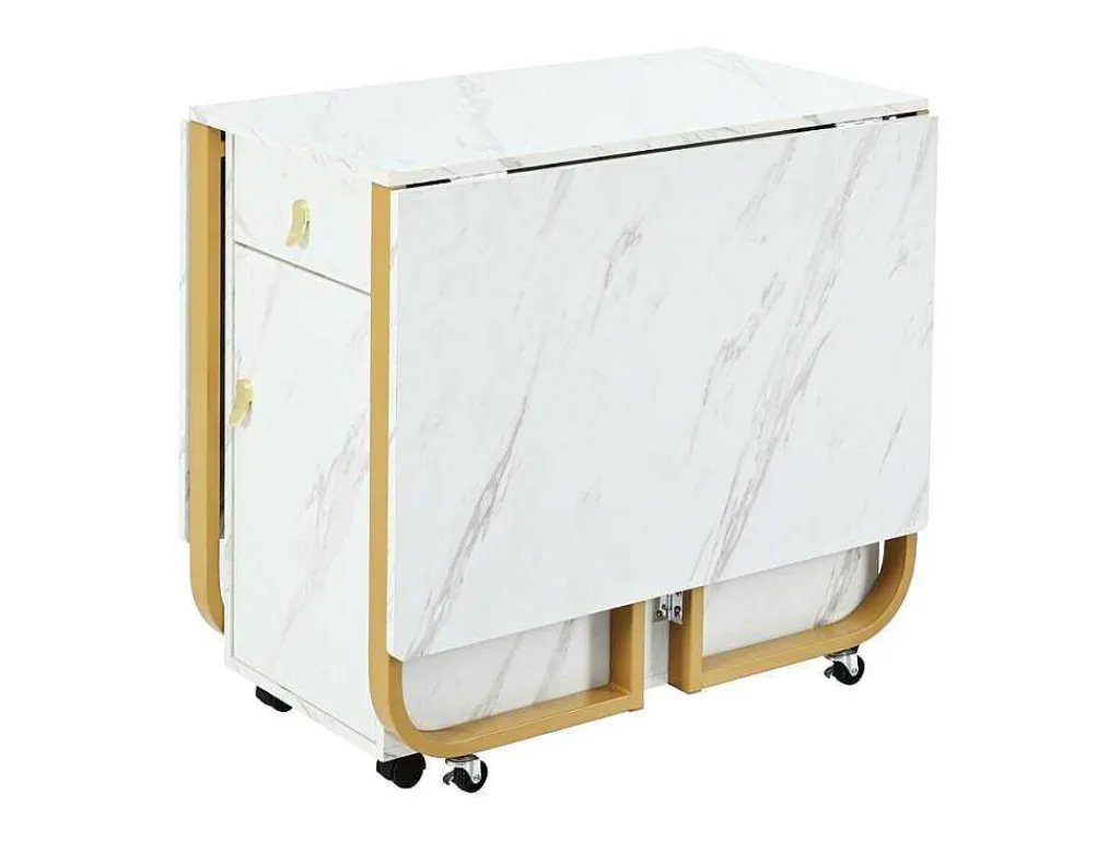 Opklapbare Eettafel Op Wielen - Met Opbergruimte - Wit & Goud-ModernLuxe Hot