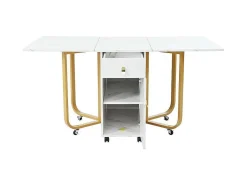 Opklapbare Eettafel Op Wielen - Met Opbergruimte - Wit & Goud-ModernLuxe Hot