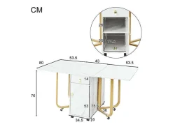 Opklapbare Eettafel Op Wielen - Met Opbergruimte - Wit & Goud-ModernLuxe Hot