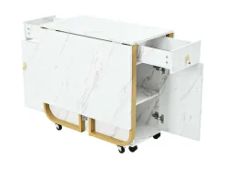 Opklapbare Eettafel Op Wielen - Met Opbergruimte - Wit & Goud-ModernLuxe Hot