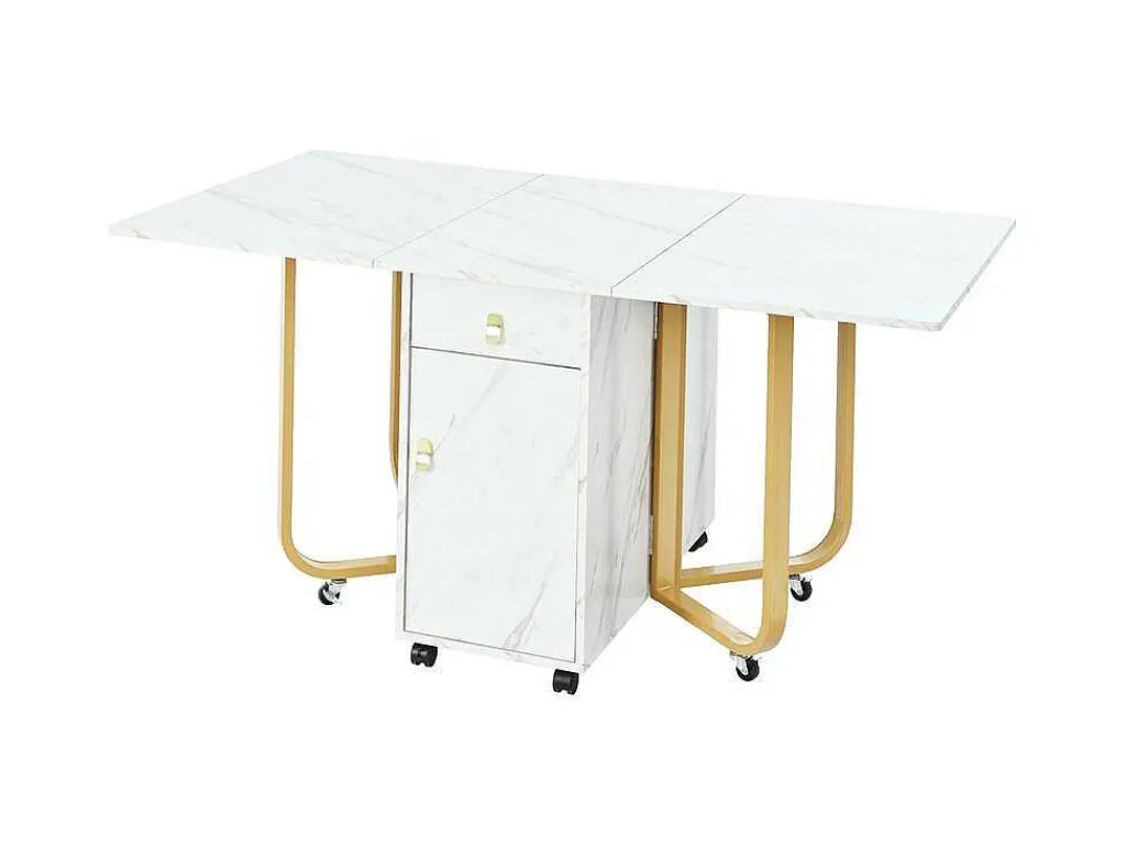 Opklapbare Eettafel Op Wielen - Met Opbergruimte - Wit & Goud-ModernLuxe Hot