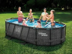 Ovaal Donkergrijs Buizenzwembad Met Visgraatmotief En Filterpomp Met Patroon - L424 X D250 X H100 Cm - Salamanque-Vente-unique Discount