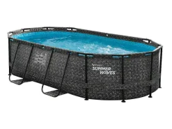 Ovaal Donkergrijs Buizenzwembad Met Visgraatmotief En Filterpomp Met Patroon - L424 X D250 X H100 Cm - Salamanque-Vente-unique Discount