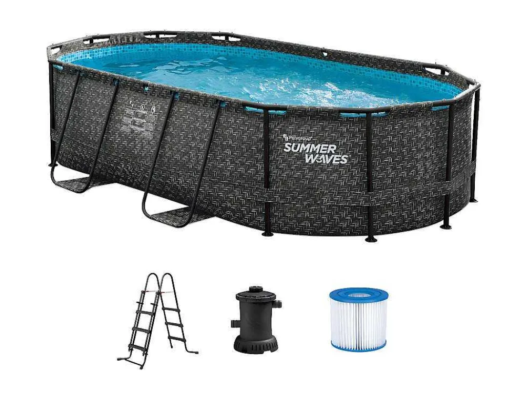 Ovaal Donkergrijs Buizenzwembad Met Visgraatmotief En Filterpomp Met Patroon - L424 X D250 X H100 Cm - Salamanque-Vente-unique Discount