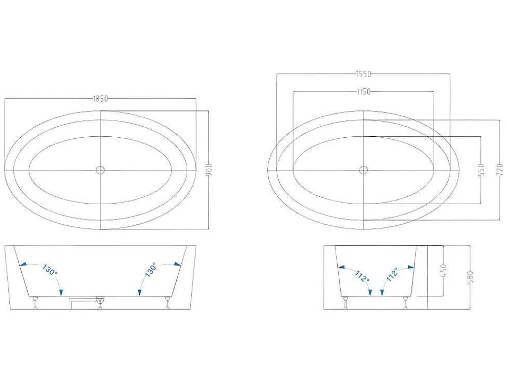 Ovaal Vrijstaand Bad - 251 L - 185 X 90 X 58 Cm - Zwart - Acryl - Marmati-Shower & Design Sale
