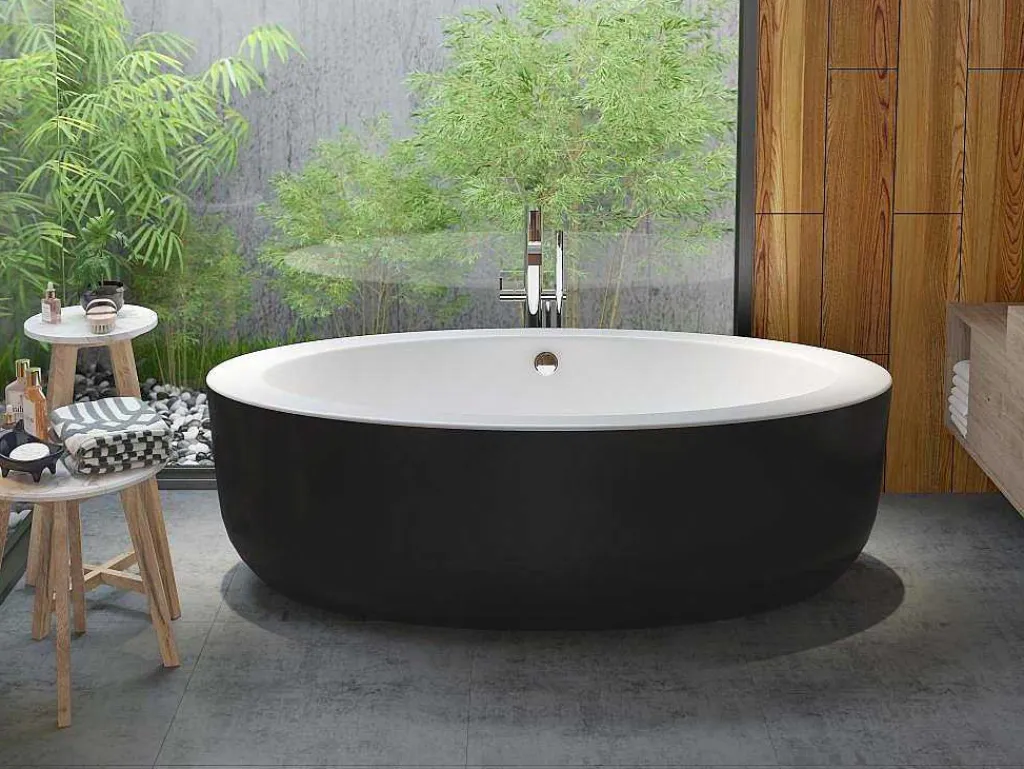 Ovaal Vrijstaand Bad - 251 L - 185 X 90 X 58 Cm - Zwart - Acryl - Marmati-Shower & Design Sale