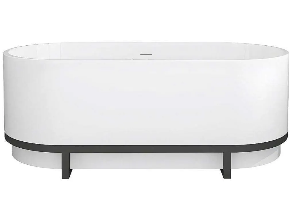 Ovaal Vrijstaand Bad Met Metalen Decoratie - 230 L - 160 X 75 X 60 Cm - Wit - Acryl - Pleco-Shower & Design Sale