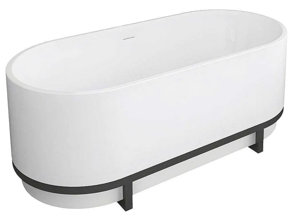 Ovaal Vrijstaand Bad Met Metalen Decoratie - 230 L - 160 X 75 X 60 Cm - Wit - Acryl - Pleco-Shower & Design Sale