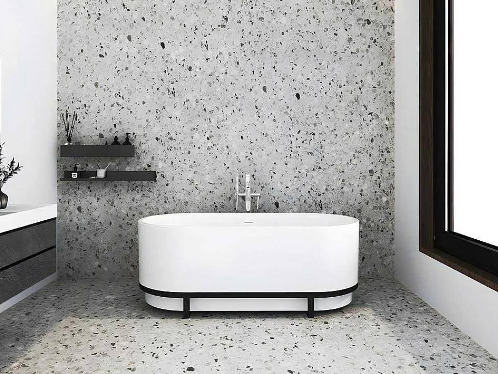 Ovaal Vrijstaand Bad Met Metalen Decoratie - 230 L - 160 X 75 X 60 Cm - Wit - Acryl - Pleco-Shower & Design Sale