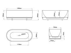 Ovaal Vrijstaand Bad Met Metalen Decoratie - 230 L - 160 X 75 X 60 Cm - Wit - Acryl - Pleco-Shower & Design Sale
