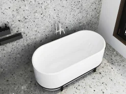 Ovaal Vrijstaand Bad Met Metalen Decoratie - 230 L - 160 X 75 X 60 Cm - Wit - Acryl - Pleco-Shower & Design Sale