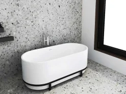 Ovaal Vrijstaand Bad Met Metalen Decoratie - 230 L - 160 X 75 X 60 Cm - Wit - Acryl - Pleco-Shower & Design Sale