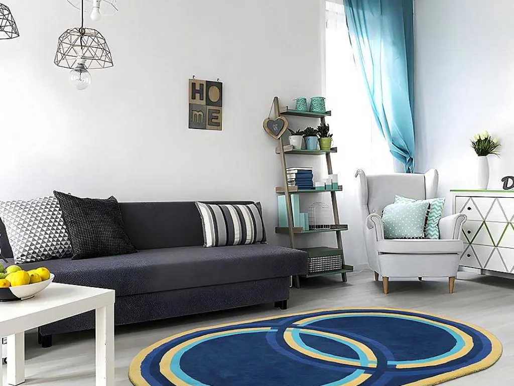 Ovale Wollen Tapijt Komiza - Handgetuft - 150 X 230 Cm - Marineblauw-OZAIA Best