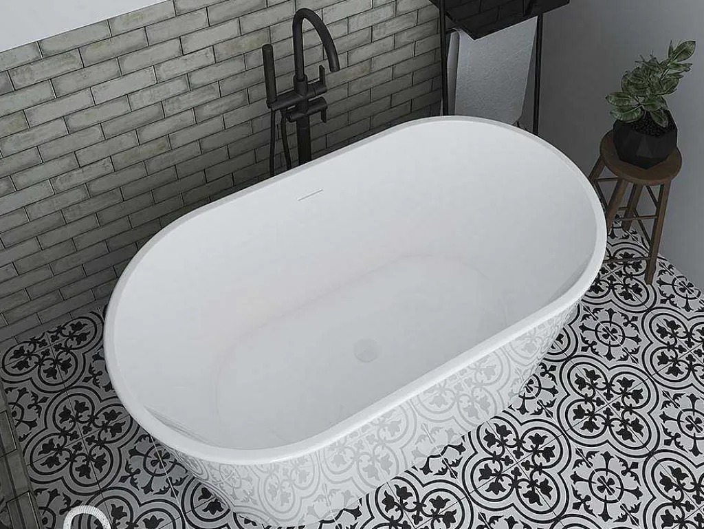 Ovalen Losstaand Bad - 180 L - 130 X 71 X 58 Cm - Wit - Acryl - Apogon-Shower & Design New