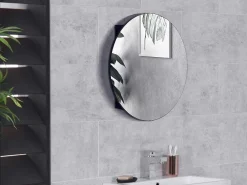 Ovalen Wandmeubel Voor Badkamer Met Spiegel - Ruri - Zwart-Vente-unique New