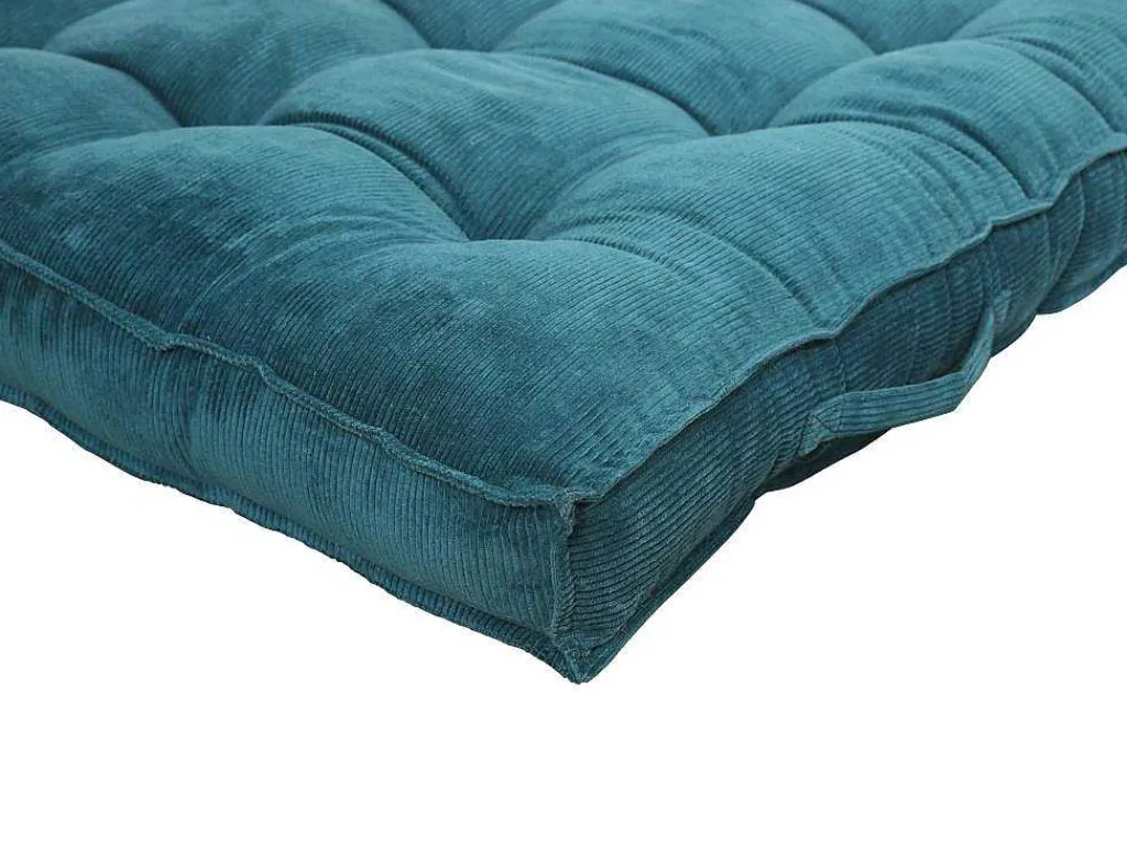 Palletkussen - 120 X 80 X 10 Cm - Ribfluweel - Blauw - Baila-OZAIA Discount