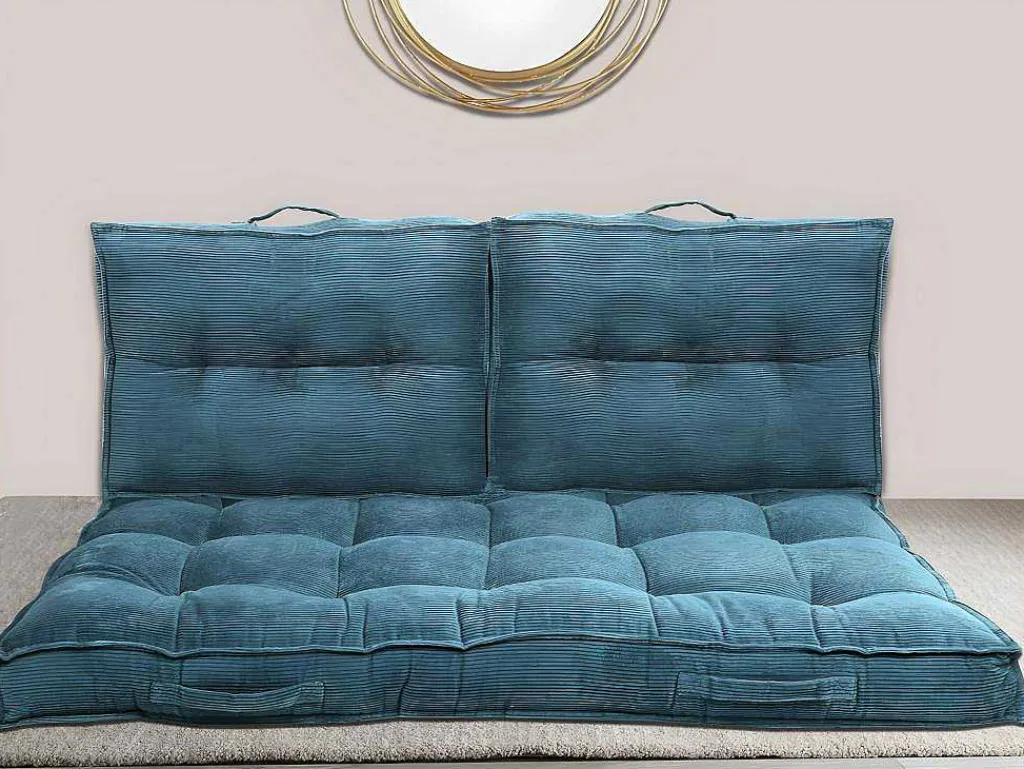 Palletkussen - 120 X 80 X 10 Cm - Ribfluweel - Blauw - Baila-OZAIA Discount