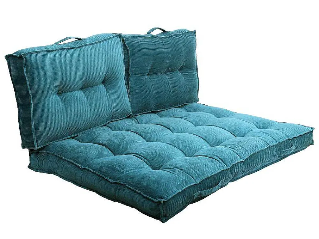 Palletkussen - 120 X 80 X 10 Cm - Ribfluweel - Blauw - Baila-OZAIA Discount