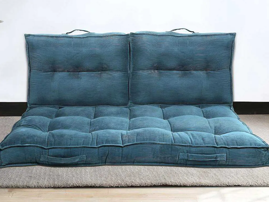 Palletkussen - 120 X 80 X 10 Cm - Ribfluweel - Blauw - Baila-OZAIA Discount