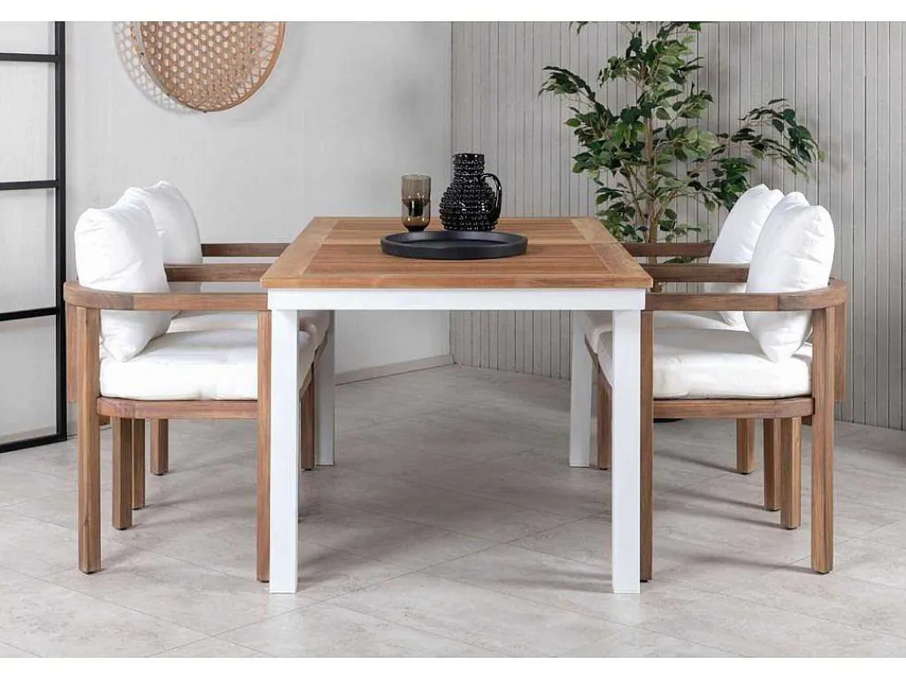 Panama Tuinmeubelset Tafel 90X152/210Cm En 4 Stoel Erica Naturel, Wit.-Vente-unique Sale