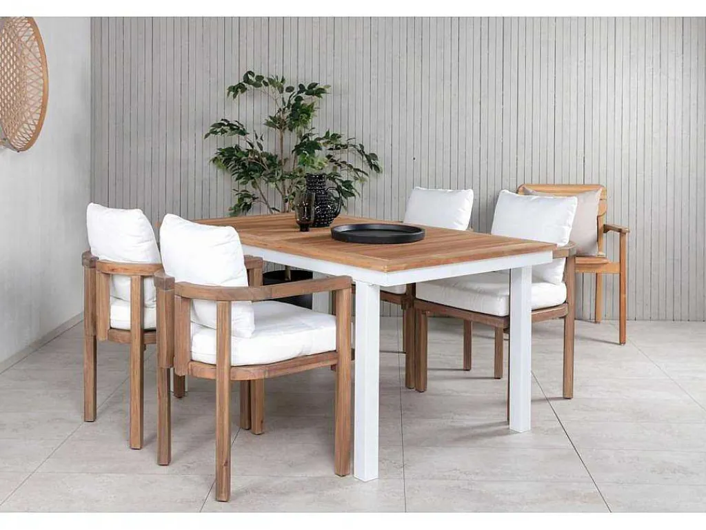 Panama Tuinmeubelset Tafel 90X152/210Cm En 4 Stoel Erica Naturel, Wit.-Vente-unique Sale