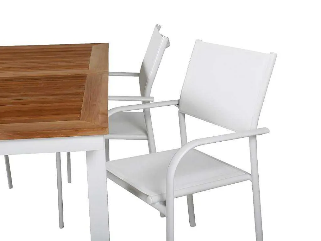 Panama Tuinmeubelset Tafel 90X152/210Cm En 4 Stoel Santorini Wit, Naturel.-Vente-unique Sale