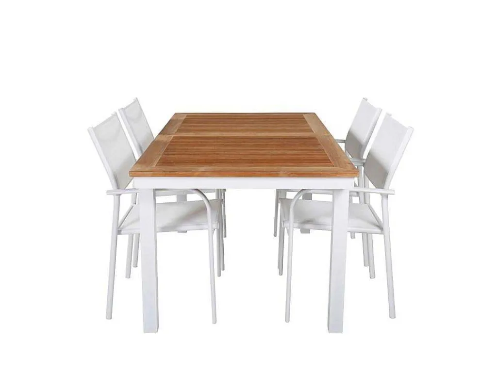 Panama Tuinmeubelset Tafel 90X152/210Cm En 4 Stoel Santorini Wit, Naturel.-Vente-unique Sale