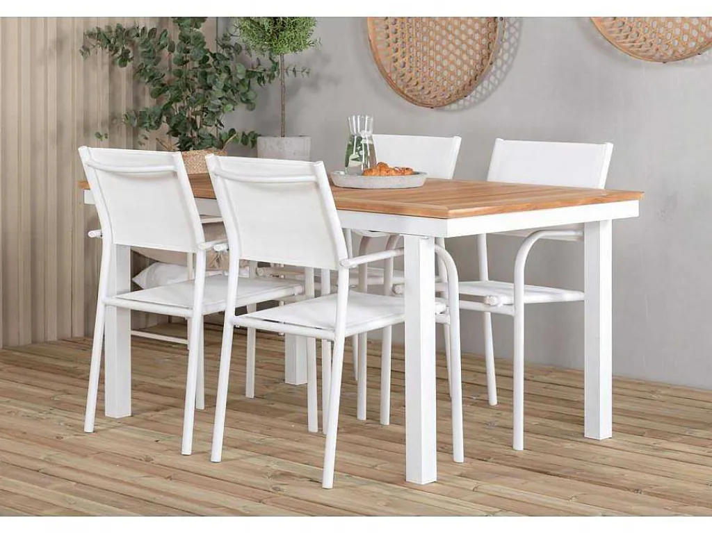 Panama Tuinmeubelset Tafel 90X152/210Cm En 4 Stoel Santorini Wit, Naturel.-Vente-unique Sale