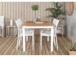 Panama Tuinmeubelset Tafel 90X152/210Cm En 4 Stoel Santorini Wit, Naturel.-Vente-unique Sale