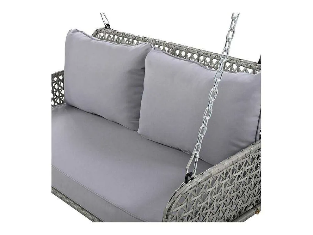 Pe Rotan Hangstoel - Tuinschommel - 2 Plaatsen - Met Kussens - Grijs-ModernLuxe Outlet