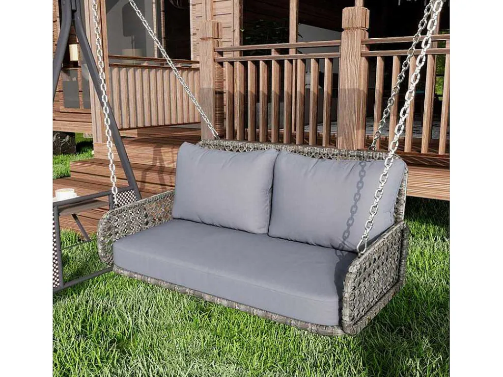 Pe Rotan Hangstoel - Tuinschommel - 2 Plaatsen - Met Kussens - Grijs-ModernLuxe Outlet