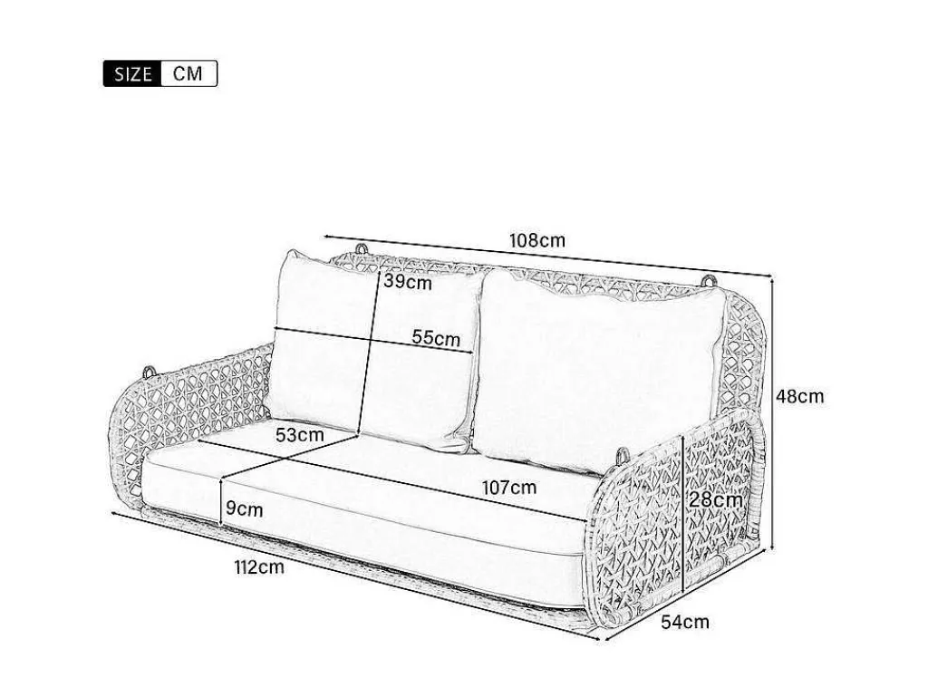 Pe Rotan Hangstoel - Tuinschommel - 2 Plaatsen - Met Kussens - Beige-ModernLuxe Discount