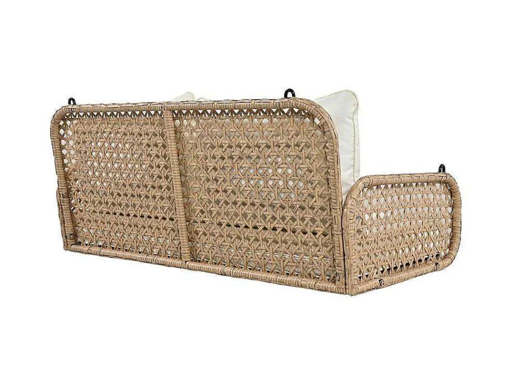 Pe Rotan Hangstoel - Tuinschommel - 2 Plaatsen - Met Kussens - Beige-ModernLuxe Discount