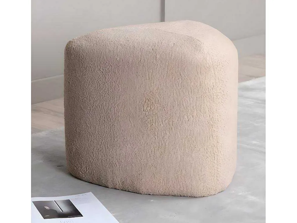 Peg Poef, Hocker O46Cm Teddystof Beige.-Venture Home Discount