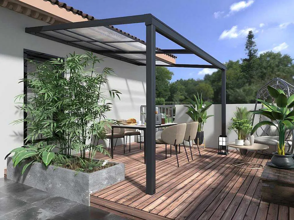 Pergola Voor Tegen De Muur Met Schuifbaar Dak - 12 M - Antraciet - Izeda-EXPERTLAND Outlet