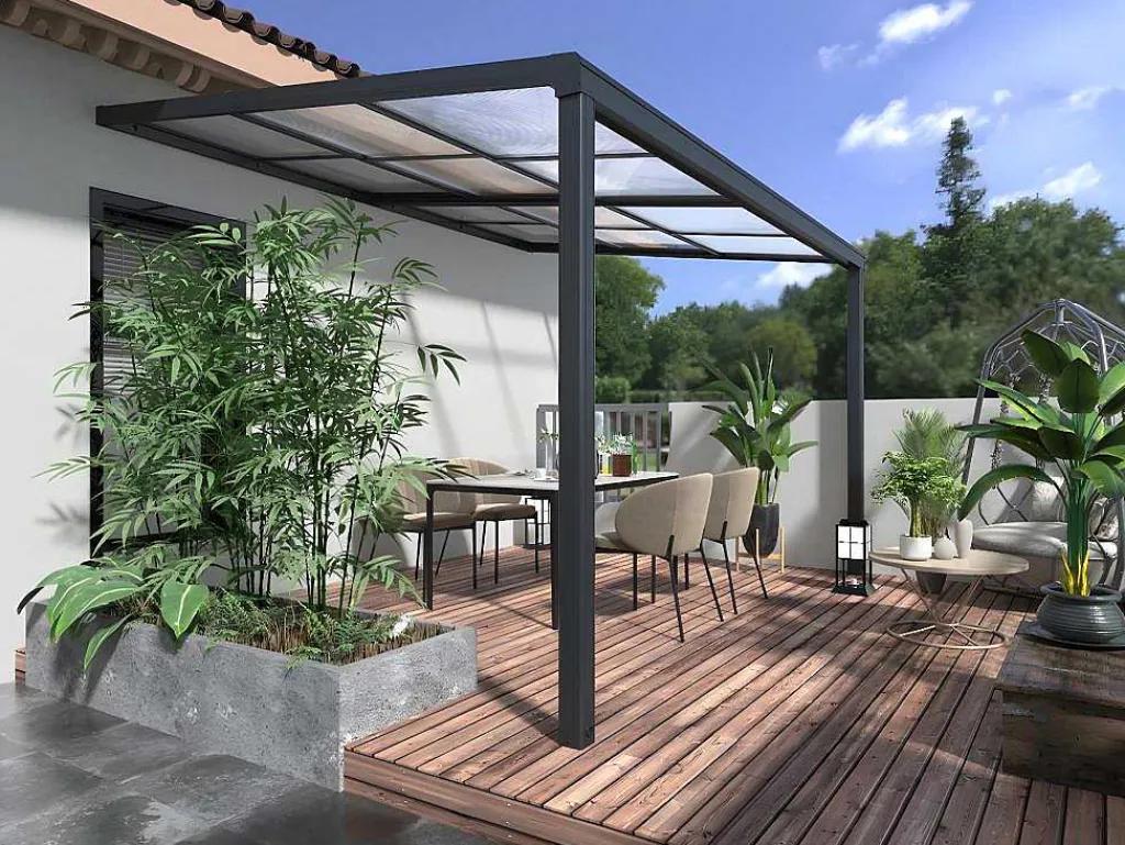 Pergola Voor Tegen De Muur Met Schuifbaar Dak - 12 M - Antraciet - Izeda-EXPERTLAND Outlet