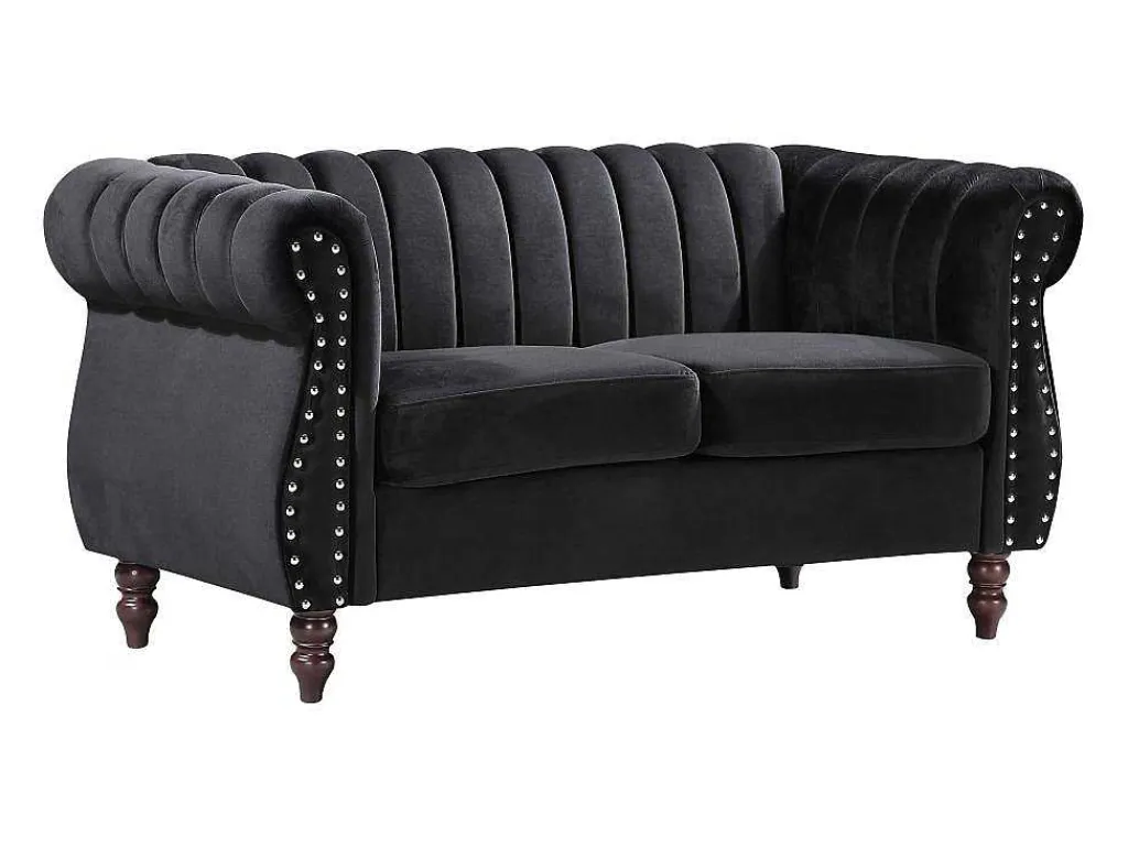2-Persoons Zwarte Fluwelen Chesterfield Zitbank Trumbo-Vente-unique Outlet