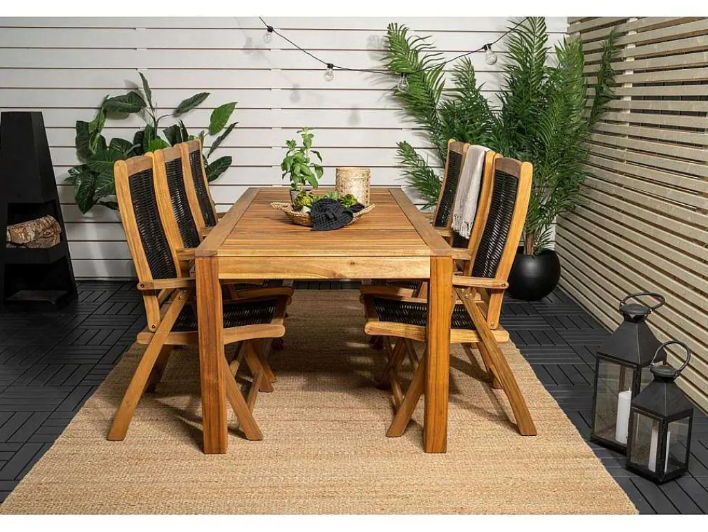 Peter Tuinstoel 5 Pos. Instelbaar Zwart, Acacia.-Vente-unique New