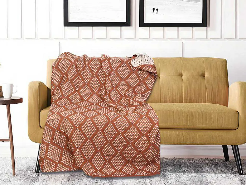 Plaid Oyace - Acryl En Wol - 130 X 170 Cm - Ivoor En Rood-OZAIA Clearance